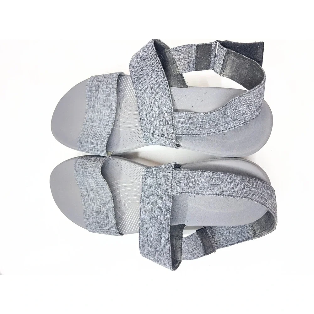Clarks Cloudsteppers Arla Glison Grey Heathered Wedge Sandals Size 8